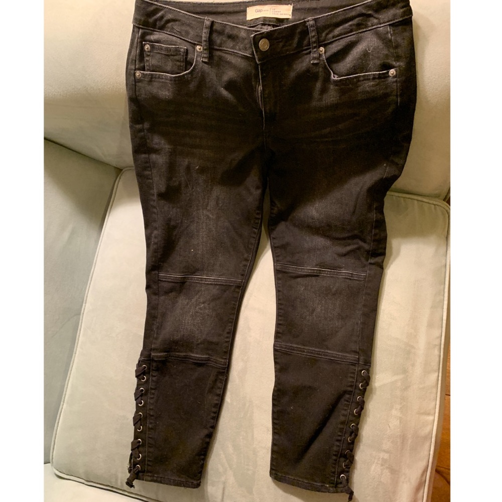 Black Skinny Ankle Jeans with Tie-Up Detailing